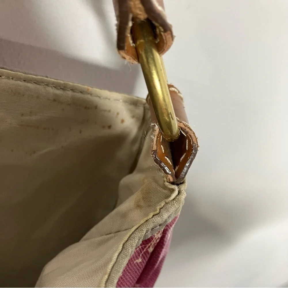 Fossil coated canvas messenger bag pink bicycle‎ print leather trim